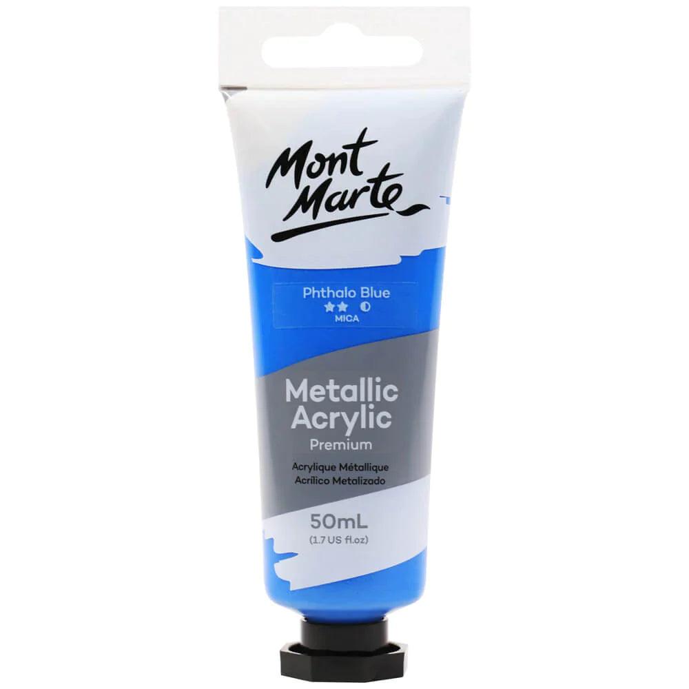 Metallic Acrylic Paint Premium 50ml (1.7 US fl.oz) Tube - Phthalo Blue - Mont Marte - Glowish