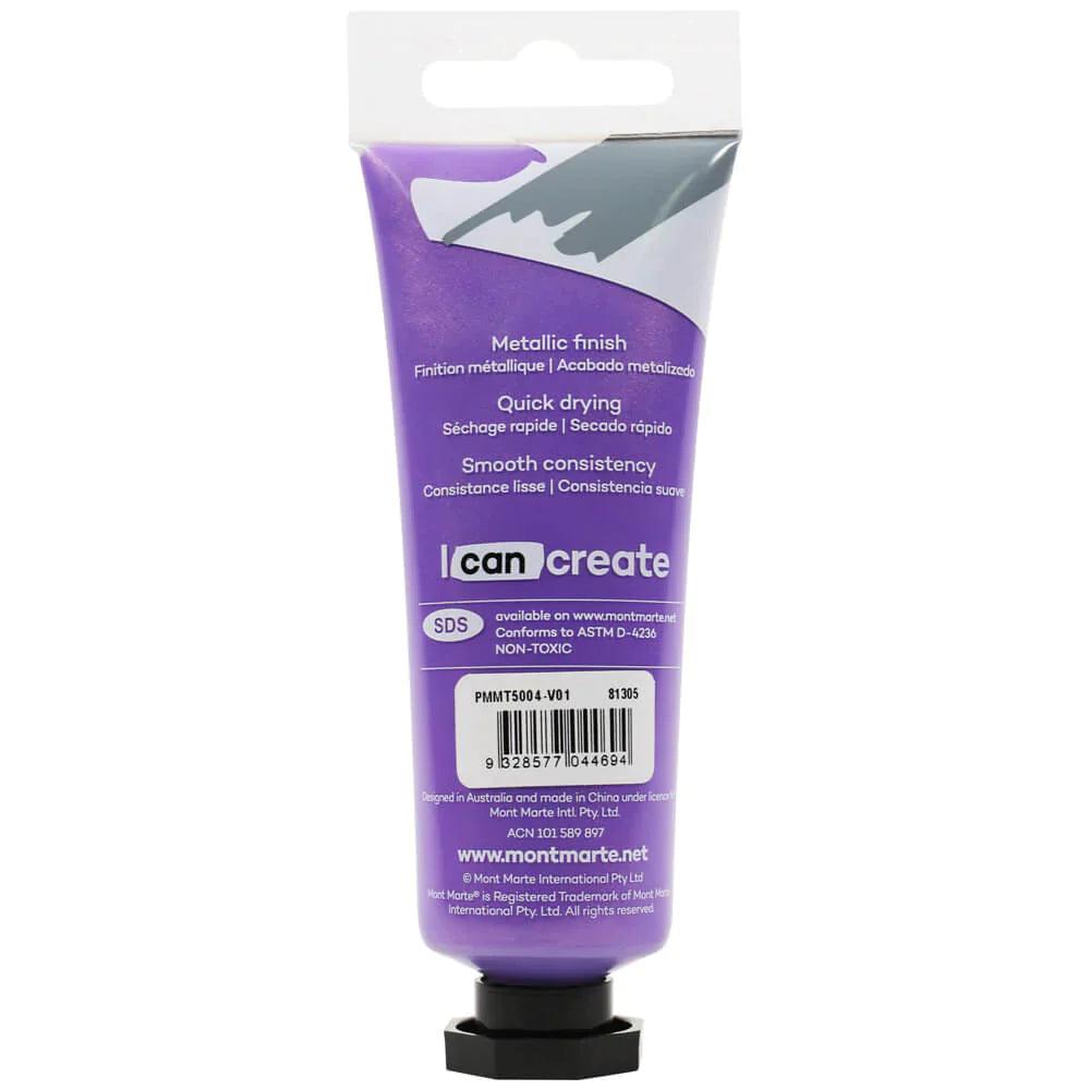 Metallic Acrylic Paint Premium 50ml (1.7 US fl.oz) Tube - Purple - Mont Marte - Glowish