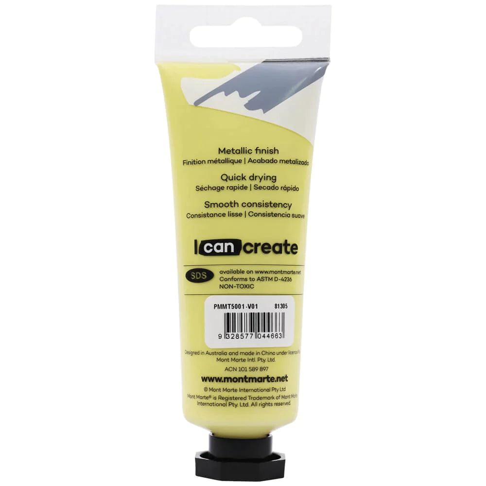 Metallic Acrylic Paint Premium 50ml (1.7 US fl.oz) Tube - Yellow - Mont Marte - Glowish