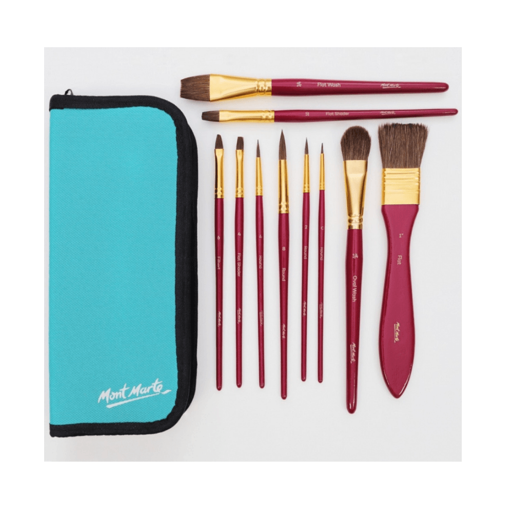 Mixed Bristle Brush Set Wallet 11pce - Watercolour - Glowish