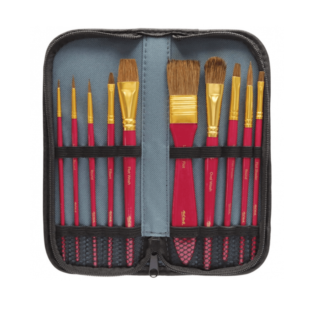 Mixed Bristle Brush Set Wallet 11pce - Watercolour - Glowish