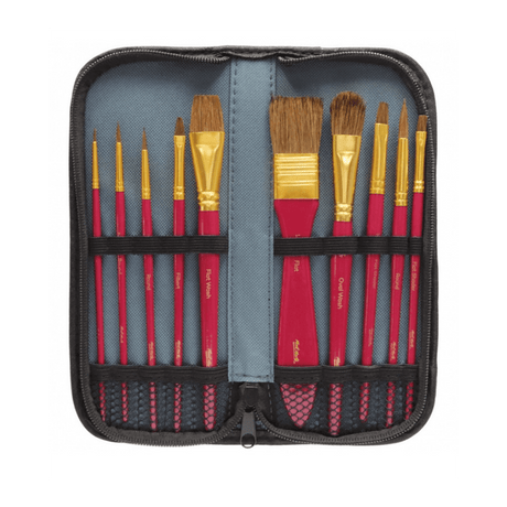 Mixed Bristle Brush Set Wallet 11pce - Watercolour - Glowish