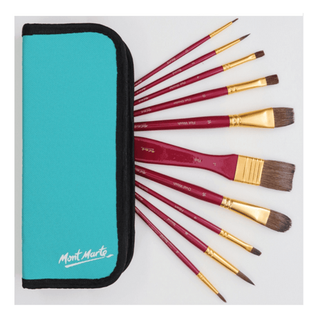 Mixed Bristle Brush Set Wallet 11pce - Watercolour - Glowish