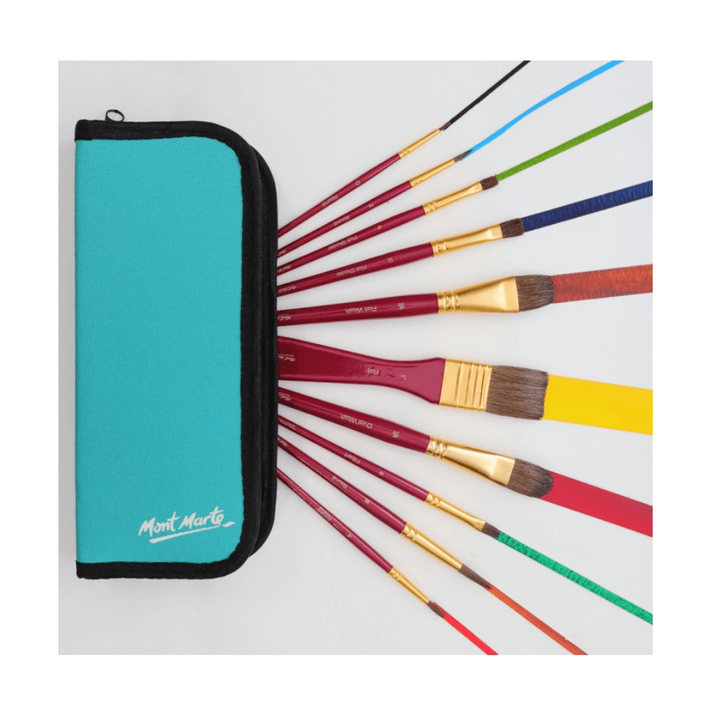 Mixed Bristle Brush Set Wallet 11pce - Watercolour - Glowish