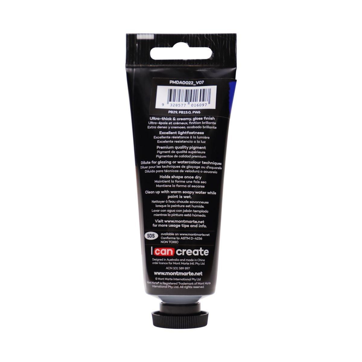 Mont Marte Dimension Acrylic Premium 75ml Tube - Cobalt Blue - Glowish