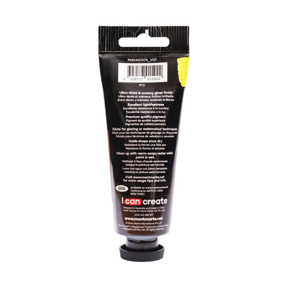 Mont Marte Dimension Acrylic Premium 75ml Tube - Lemon Yellow - Glowish