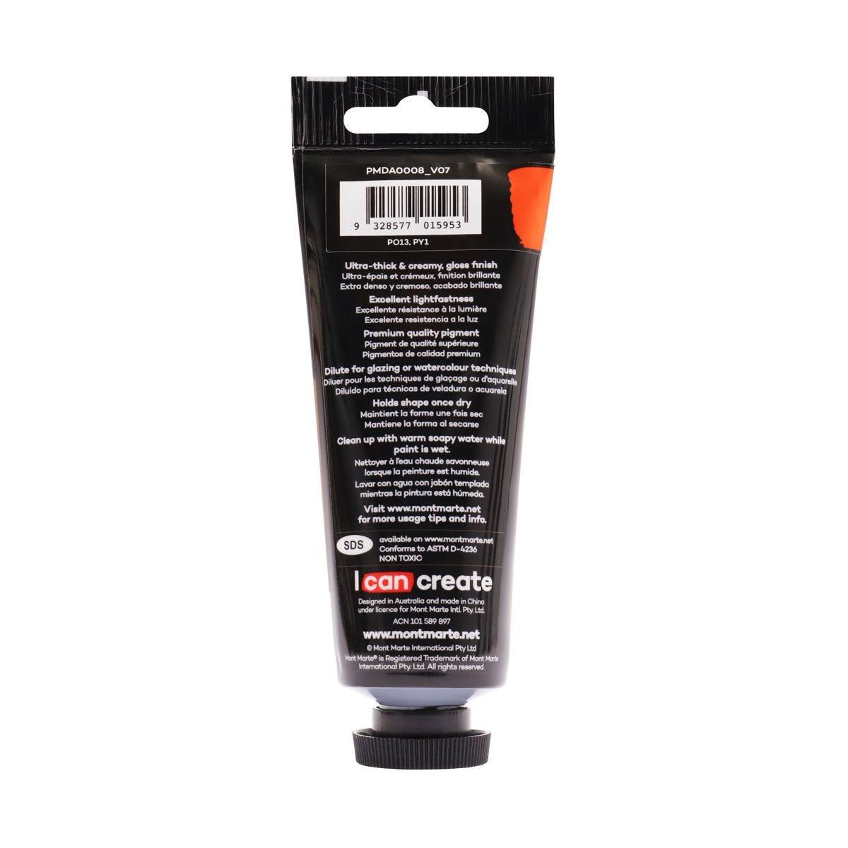 Mont Marte Dimension Acrylic Premium 75ml Tube - Orange - Glowish