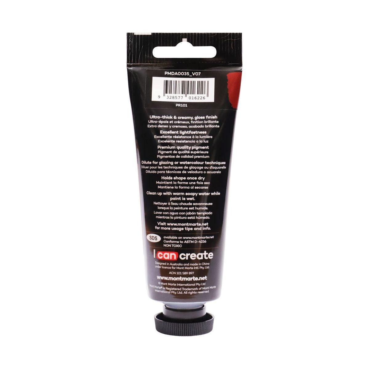 Mont Marte Dimension Acrylic Premium 75ml Tube - Red Ochre - Glowish