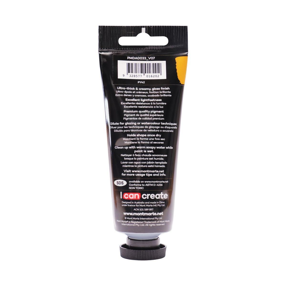 Mont Marte Dimension Acrylic Premium 75ml Tube - Yellow Ochre - Glowish