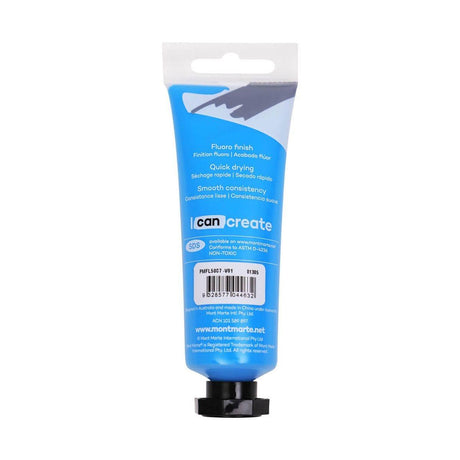 Mont Marte Fluoro Acrylic Paint Premium 50ml Tube - Blue - Glowish