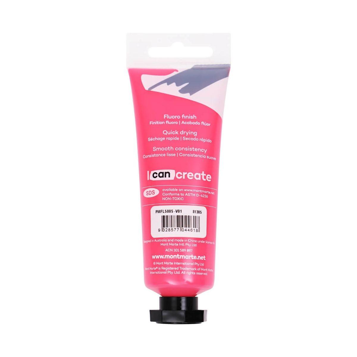 Mont Marte Fluoro Acrylic Paint Premium 50ml Tube - Magenta - Glowish