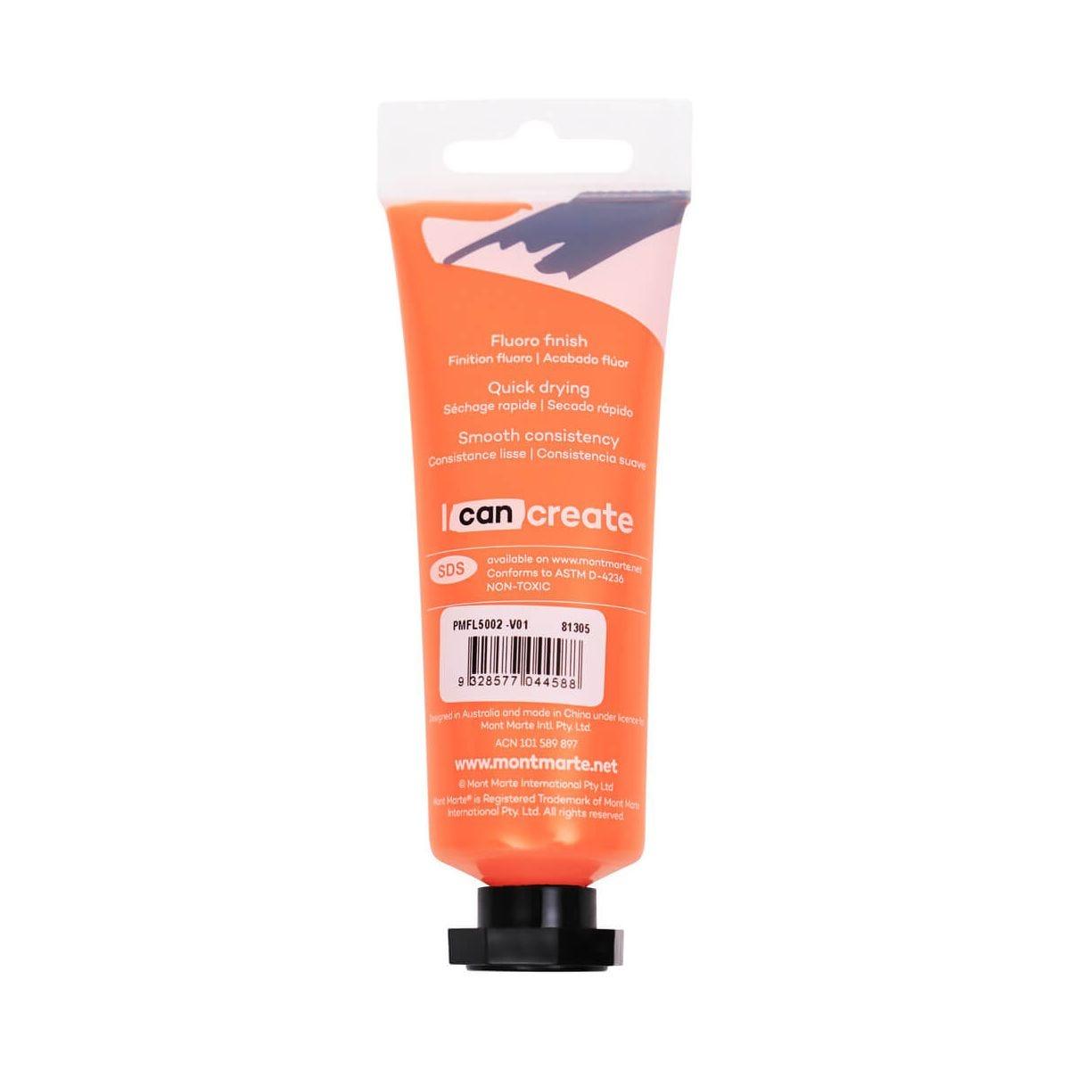 Mont Marte Fluoro Acrylic Paint Premium 50ml Tube - Orange - Glowish