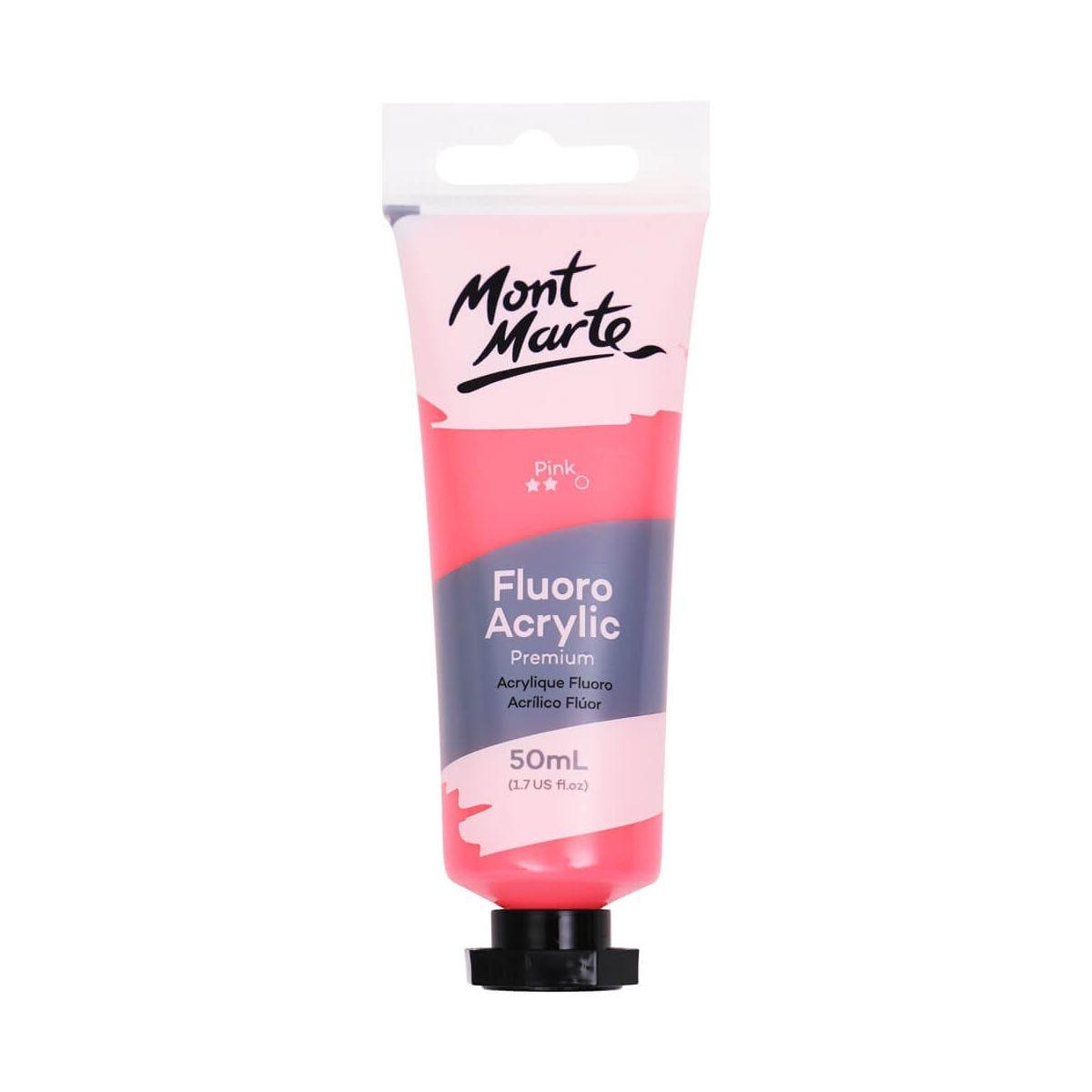 Mont Marte Fluoro Acrylic Paint Premium 50ml Tube - Pink - Glowish
