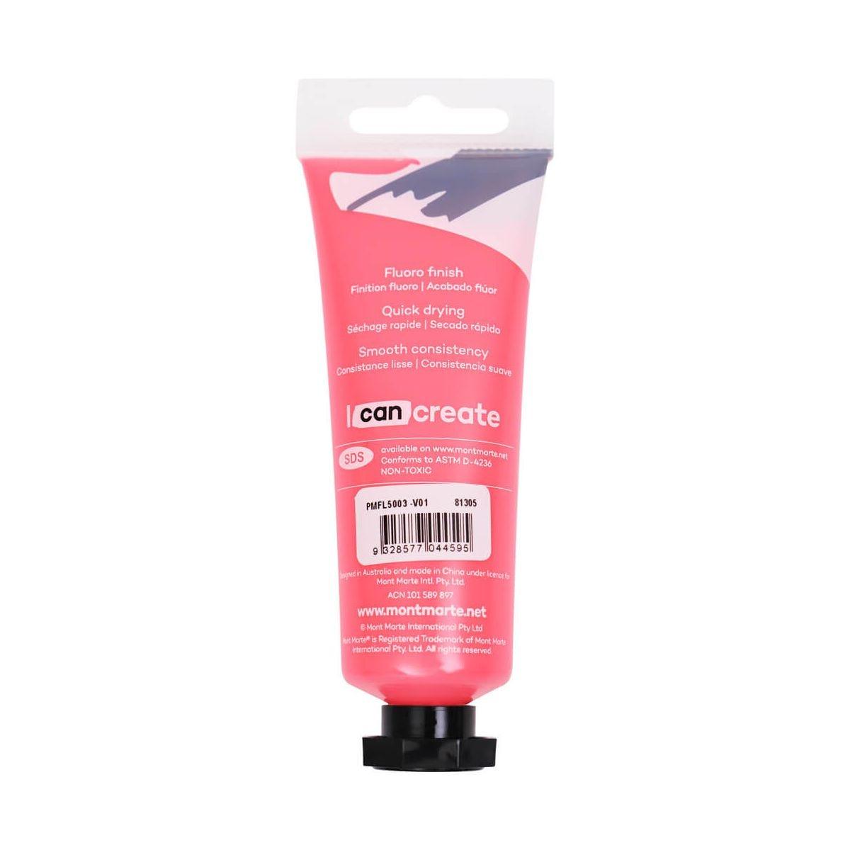 Mont Marte Fluoro Acrylic Paint Premium 50ml Tube - Pink - Glowish