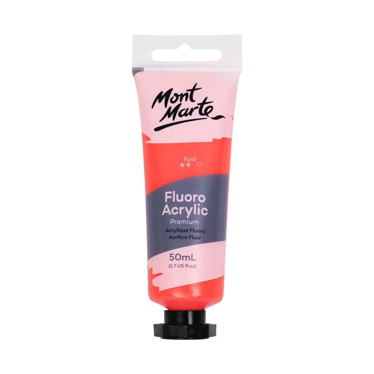 Mont Marte Fluoro Acrylic Paint Premium 50ml Tube - Red - Glowish