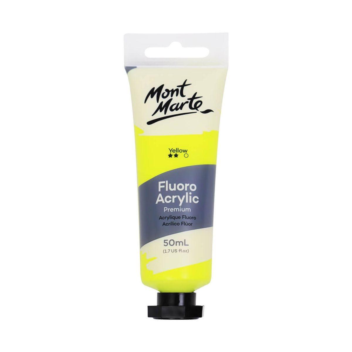 Mont Marte Fluoro Acrylic Paint Premium 50ml Tube - Yellow - Glowish
