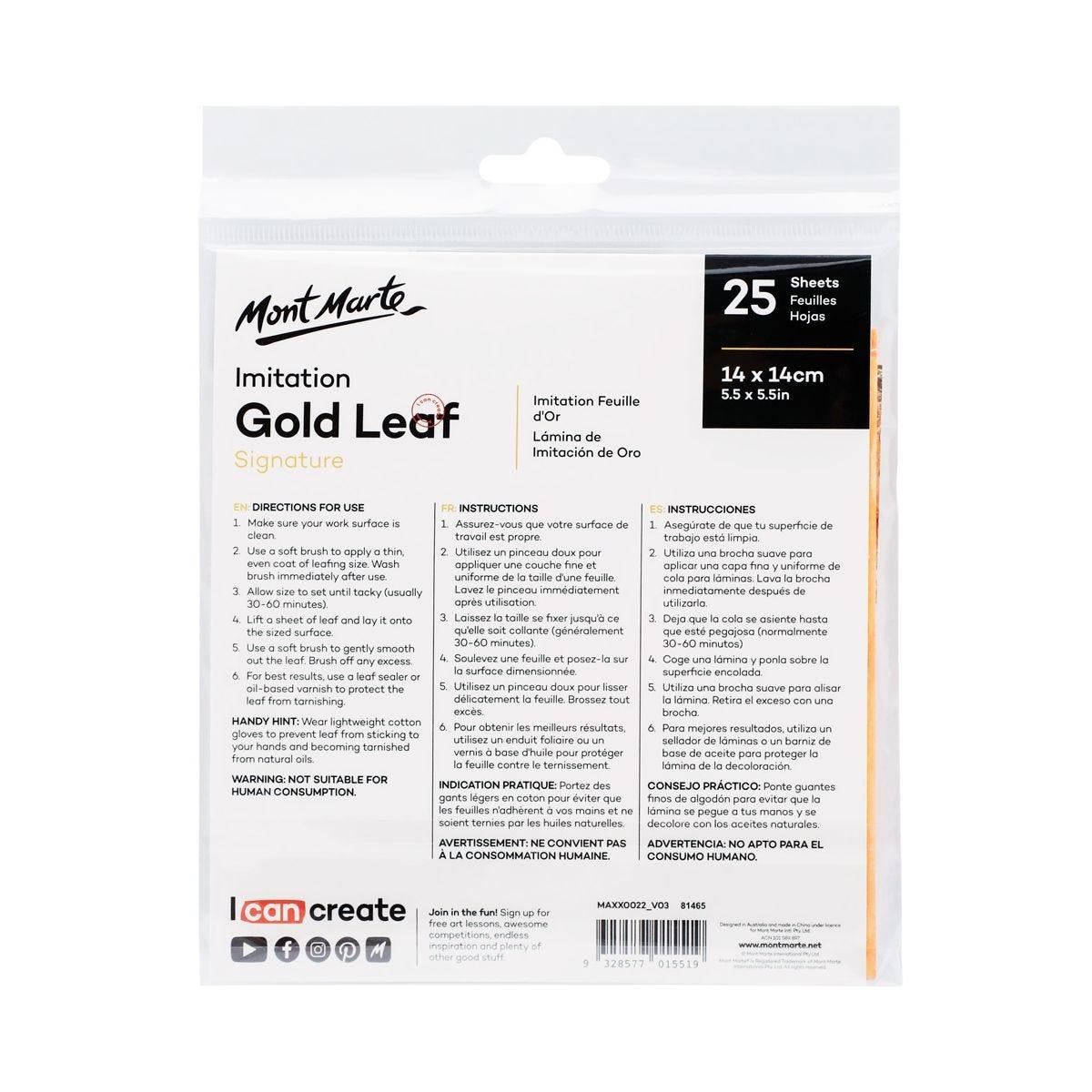 Mont Marte Imitation Gold Leaf 14x14cm 25 Sheet/Set - Glowish