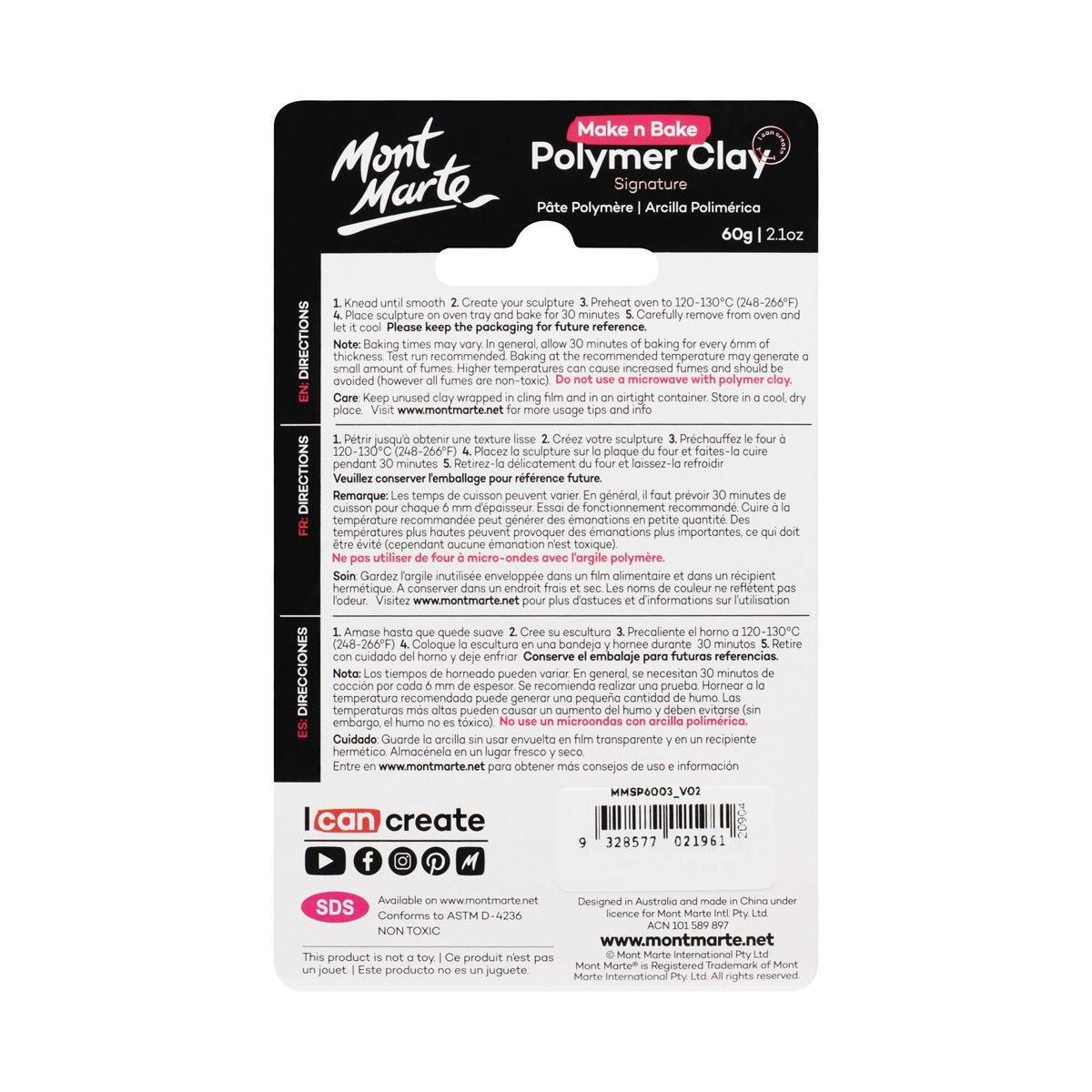 Mont Marte Make n Bake Polymer Clay Signature 60g - Mid Grey - Glowish
