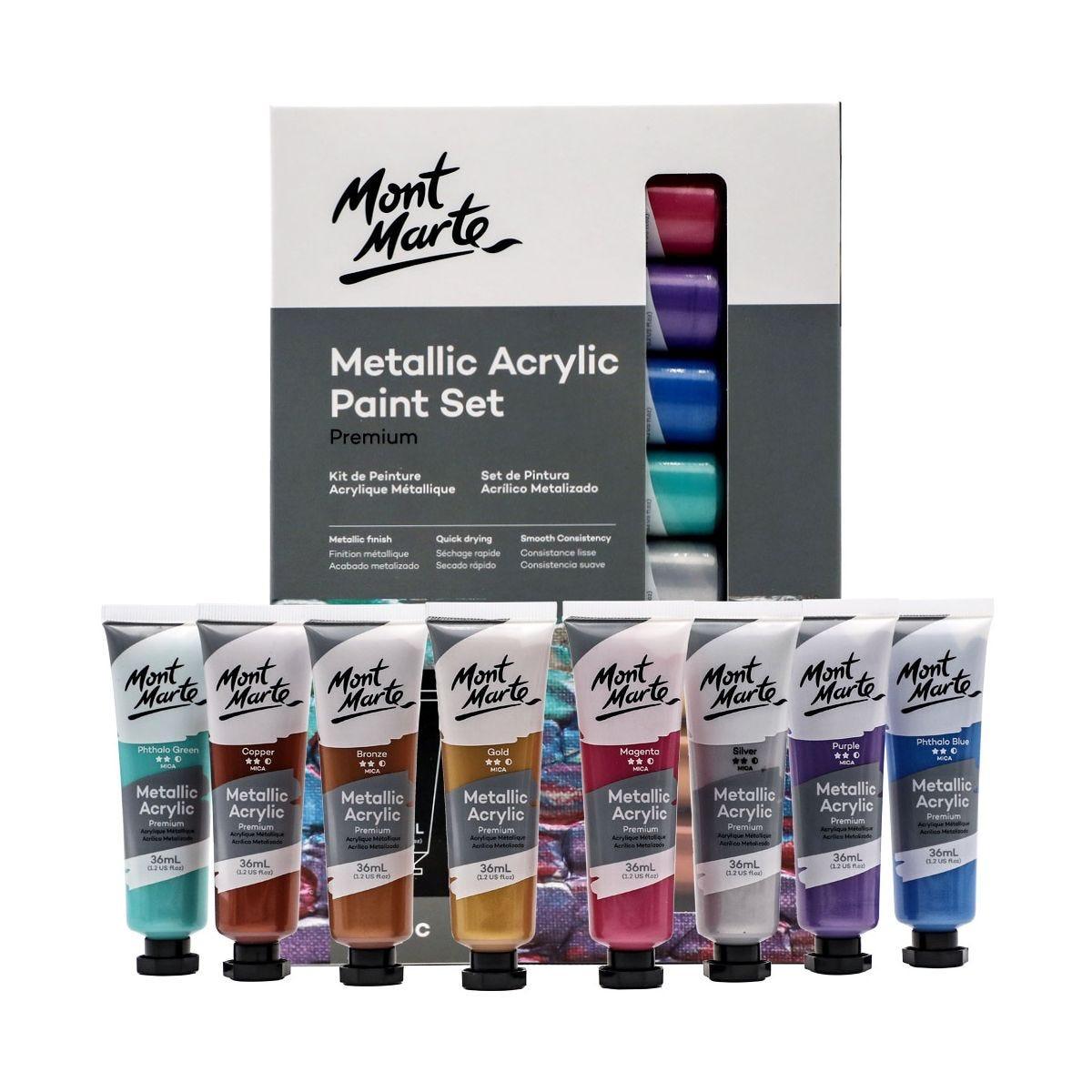 Mont Marte Metallic Acrylic Paint Set 8pcs x 36ml - Glowish