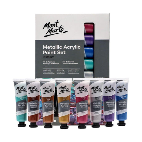 Mont Marte Metallic Acrylic Paint Set 8pcs x 36ml - Glowish
