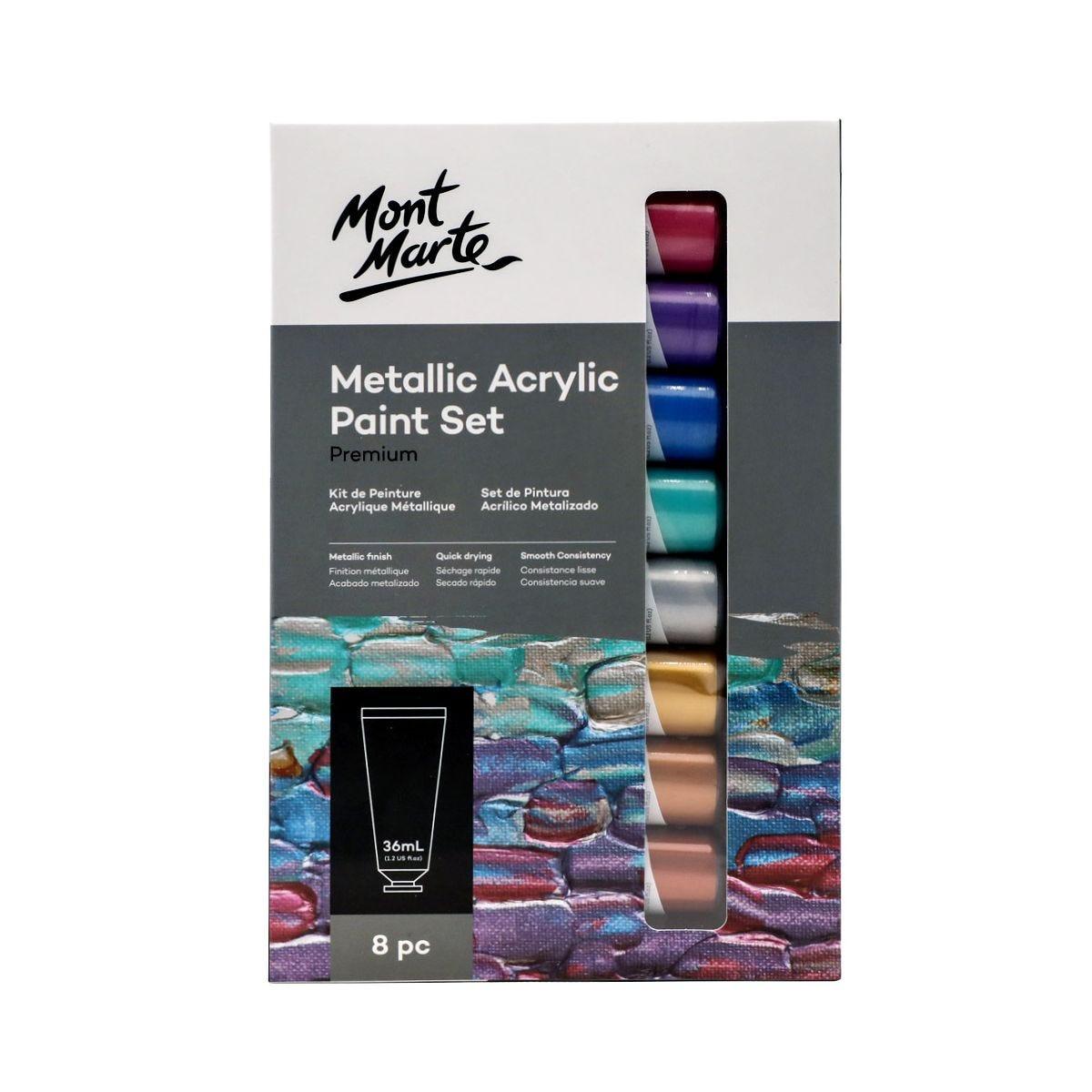 Mont Marte Metallic Acrylic Paint Set 8pcs x 36ml - Glowish