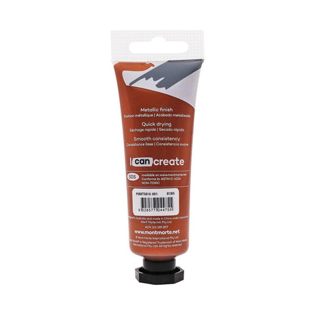 Mont Marte Metallic Acrylic Paint Tube Premium 50ml (1.7oz) - Copper - Glowish