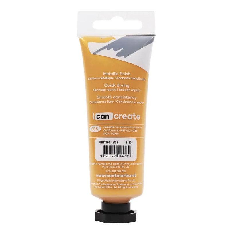 Mont Marte Metallic Acrylic Paint Tube Premium 50ml (1.7oz) - Gold - Glowish