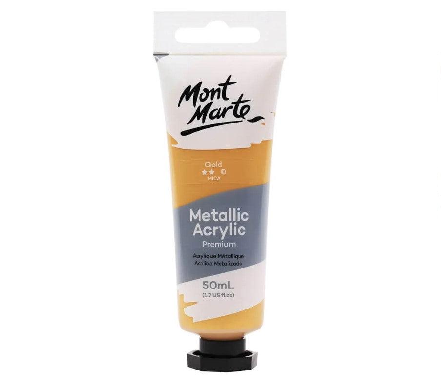 Mont Marte Metallic Acrylic Paint Tube Premium 50ml (1.7oz) - Gold - Glowish