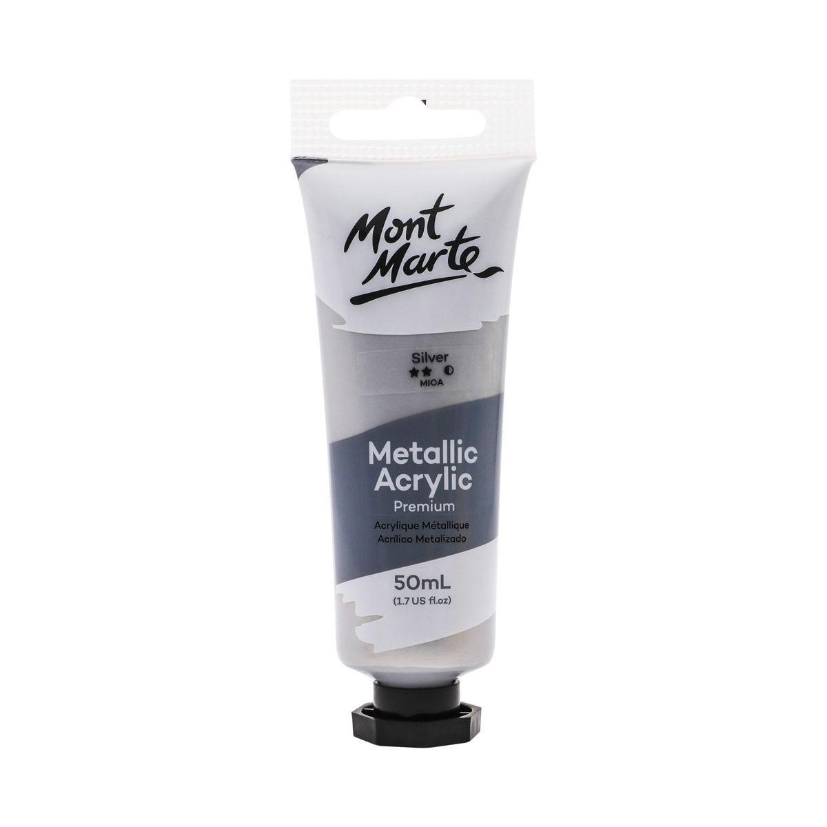 Mont Marte Metallic Acrylic Paint Tube Premium 50ml (1.7oz) - Silver - Glowish