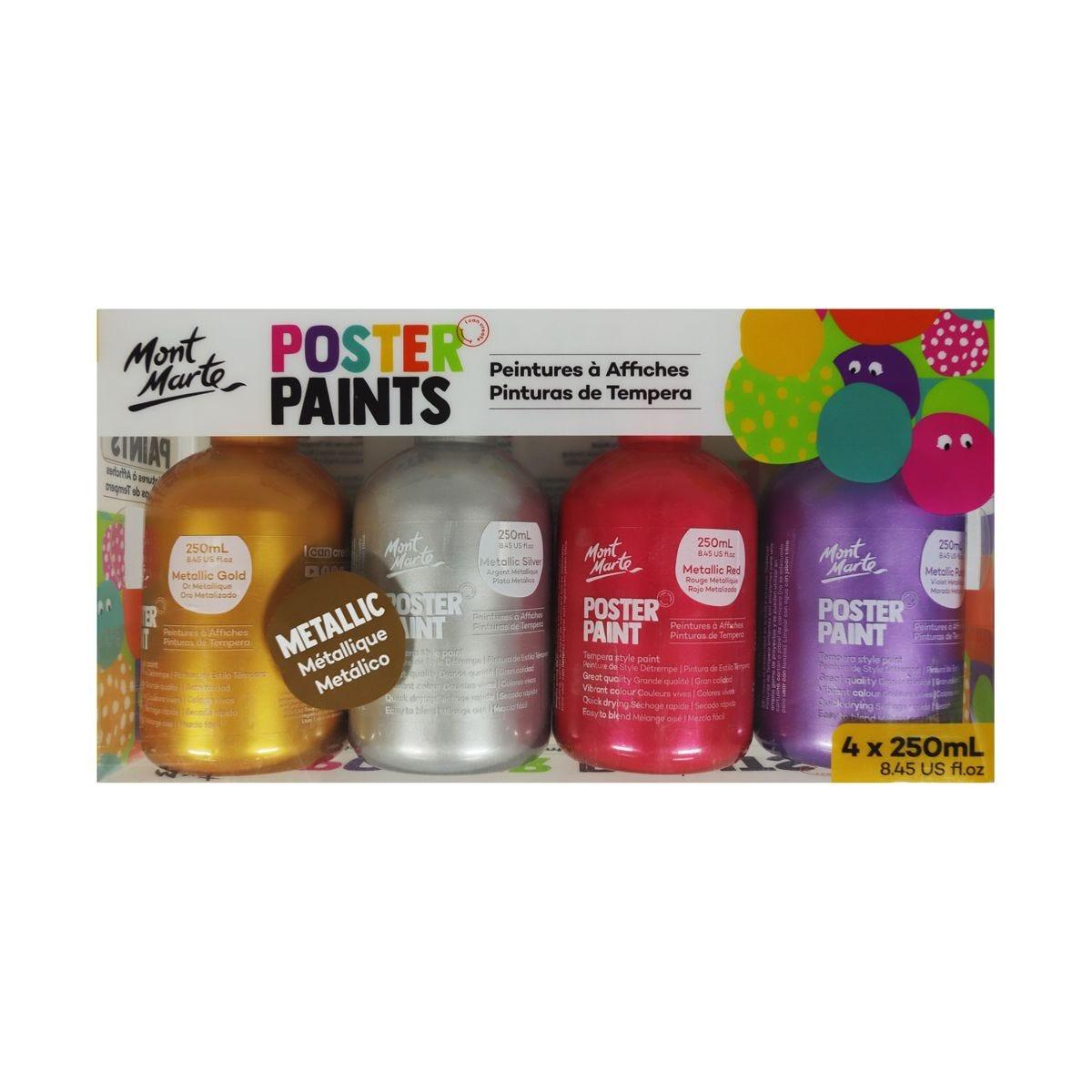 Mont Marte Poster Paint 250ml 4pc (8.45oz) - Metallic - Glowish