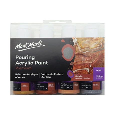 Mont Marte Pouring Acrylic Paint Set Premium 120ml 4pcs - Metallic - Glowish