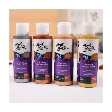 Mont Marte Pouring Acrylic Paint Set Premium 120ml 4pcs - Metallic - Glowish