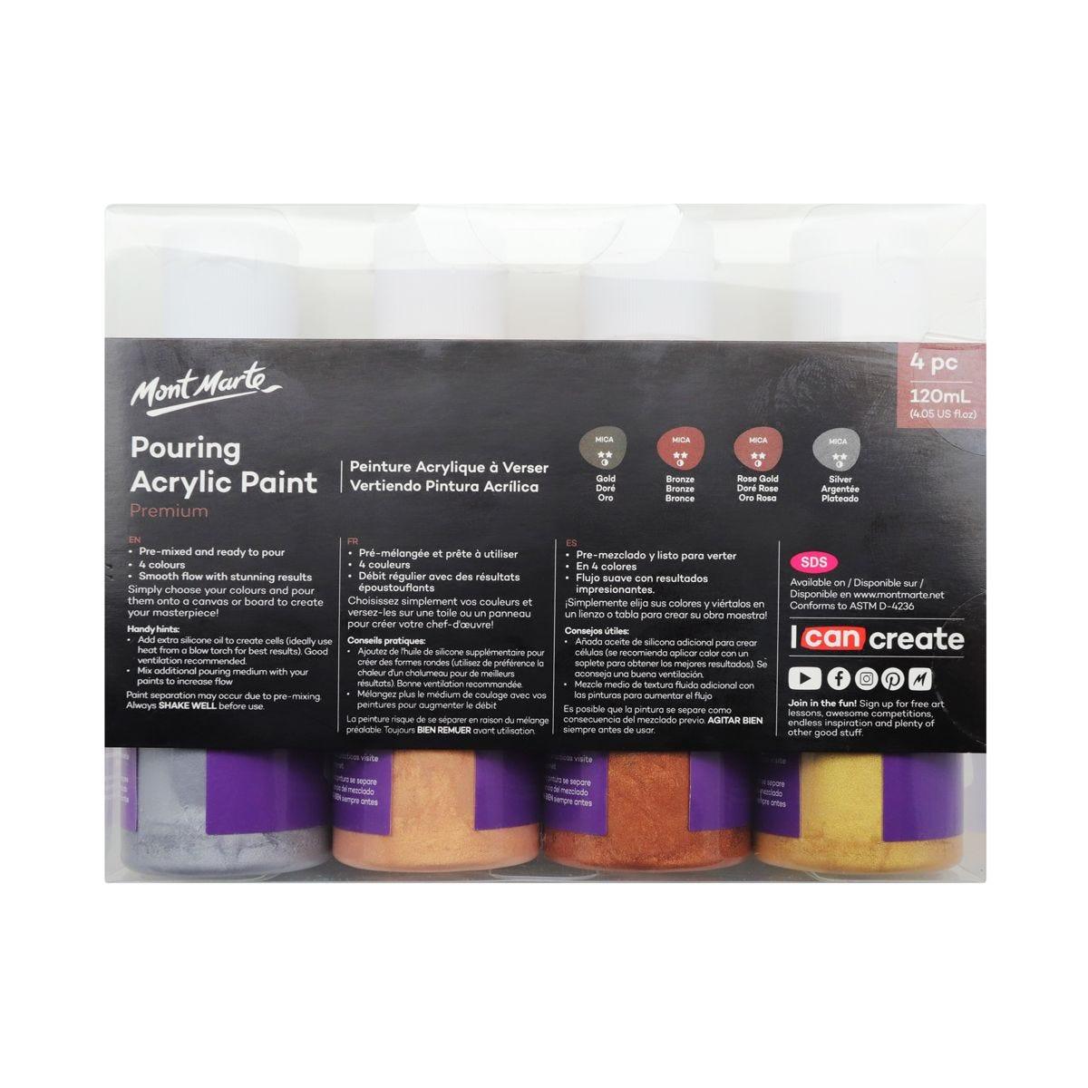 Mont Marte Pouring Acrylic Paint Set Premium 120ml 4pcs - Metallic - Glowish