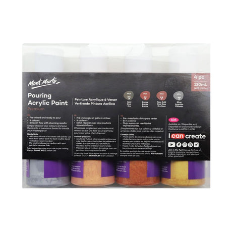 Mont Marte Pouring Acrylic Paint Set Premium 120ml 4pcs - Metallic - Glowish