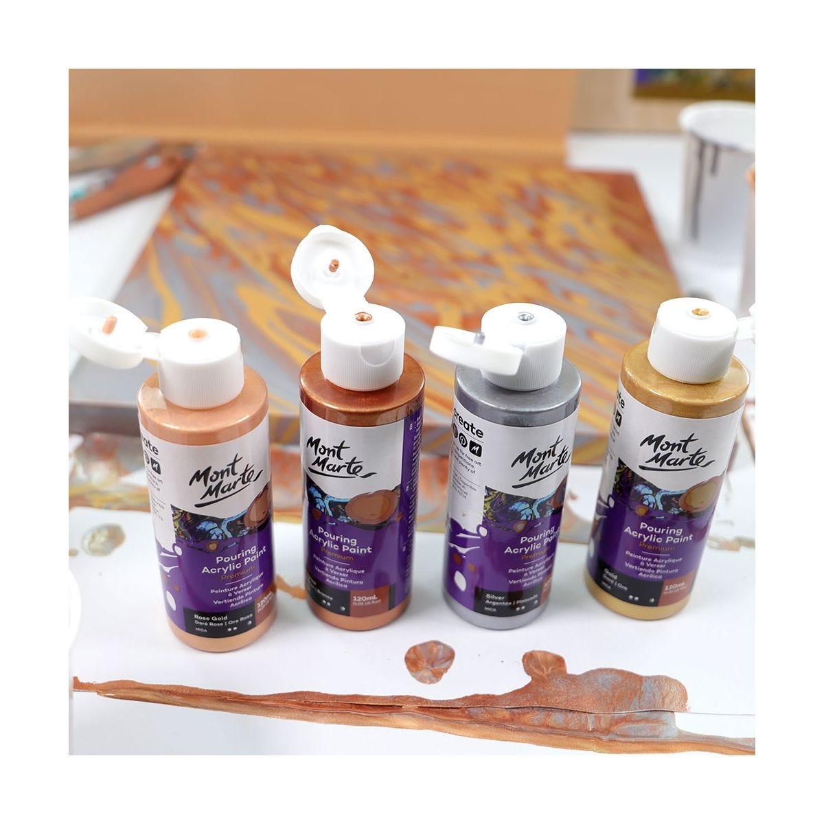 Mont Marte Pouring Acrylic Paint Set Premium 120ml 4pcs - Metallic - Glowish