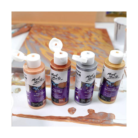 Mont Marte Pouring Acrylic Paint Set Premium 120ml 4pcs - Metallic - Glowish