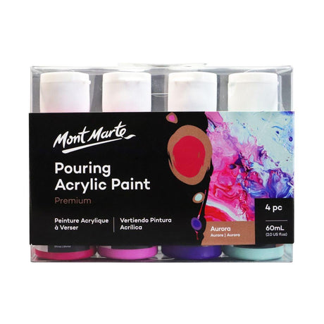 Mont Marte Pouring Acrylic Paint Set Premium 4pcs x 60ml (2oz) - Aurora - Glowish