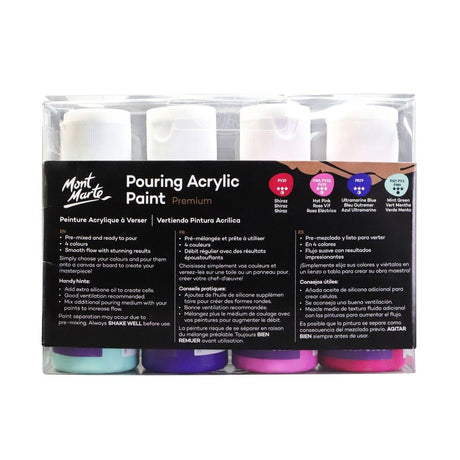 Mont Marte Pouring Acrylic Paint Set Premium 4pcs x 60ml (2oz) - Aurora - Glowish