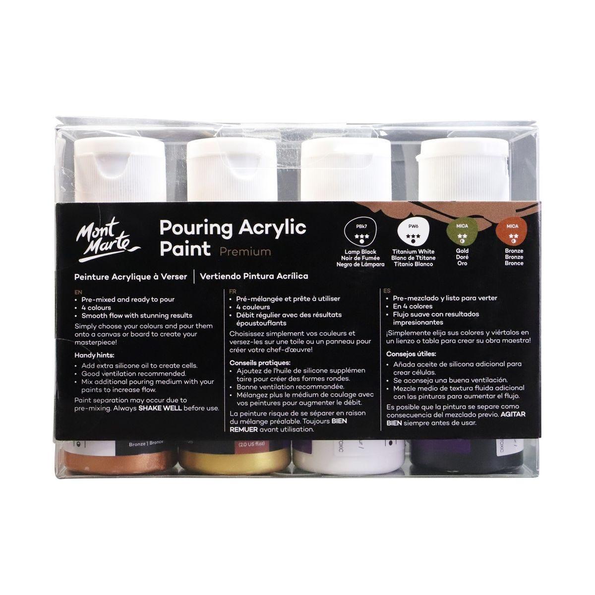 Mont Marte Pouring Acrylic Paint Set Premium 4pcs x 60ml (2oz) - Celestial - Glowish