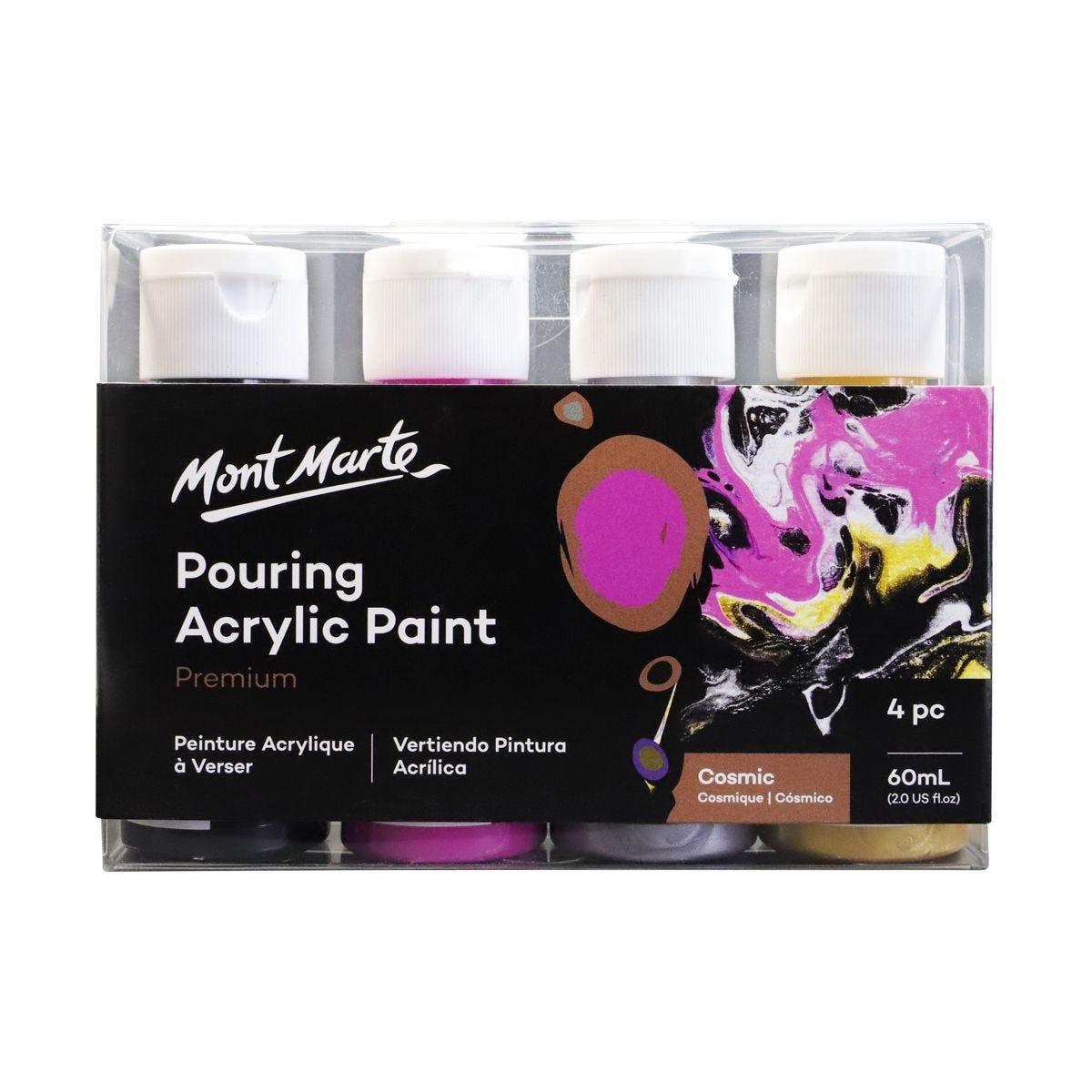 Mont Marte Pouring Acrylic Paint Set Premium 4pcs x 60ml (2oz) - Cosmic - Glowish