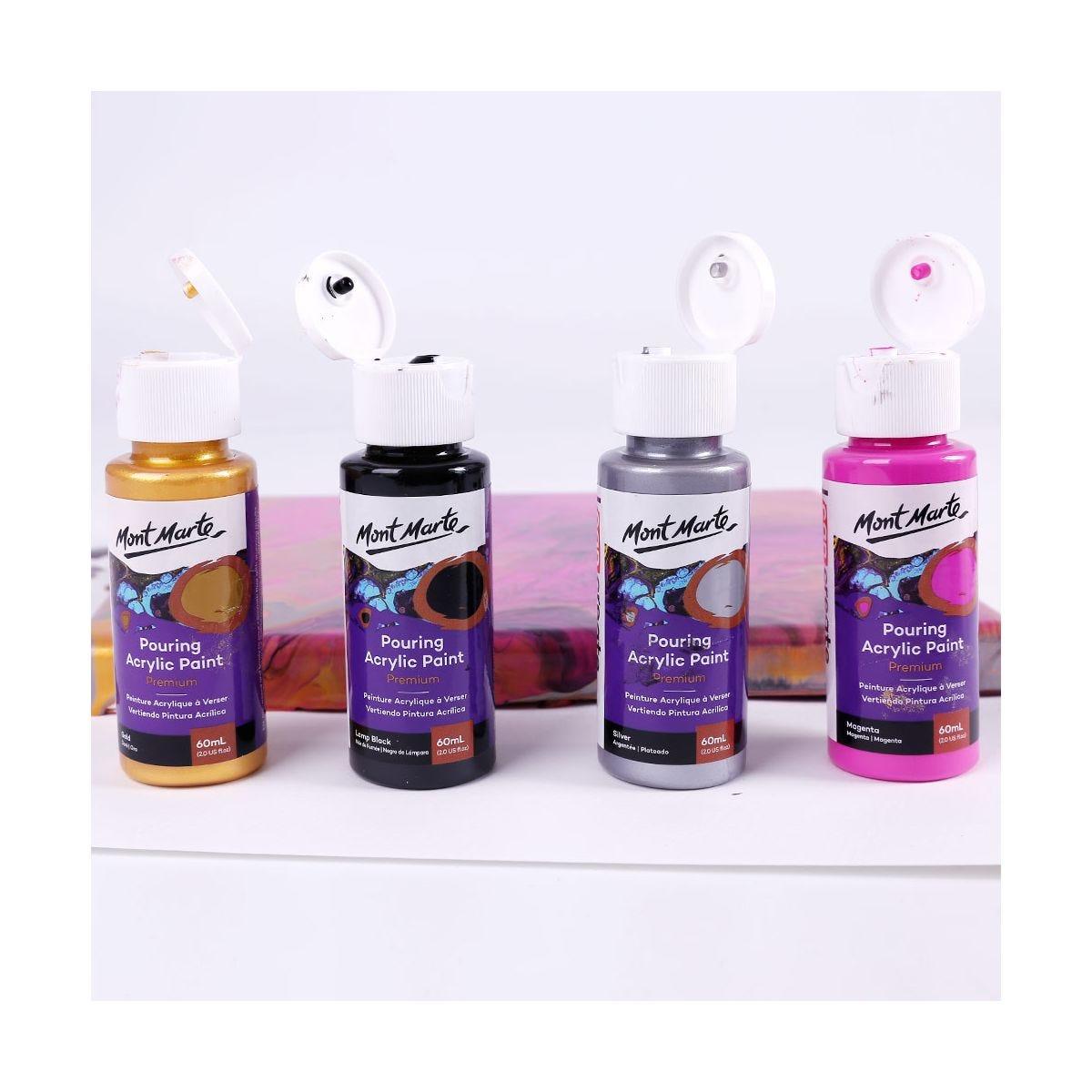 Mont Marte Pouring Acrylic Paint Set Premium 4pcs x 60ml (2oz) - Cosmic - Glowish