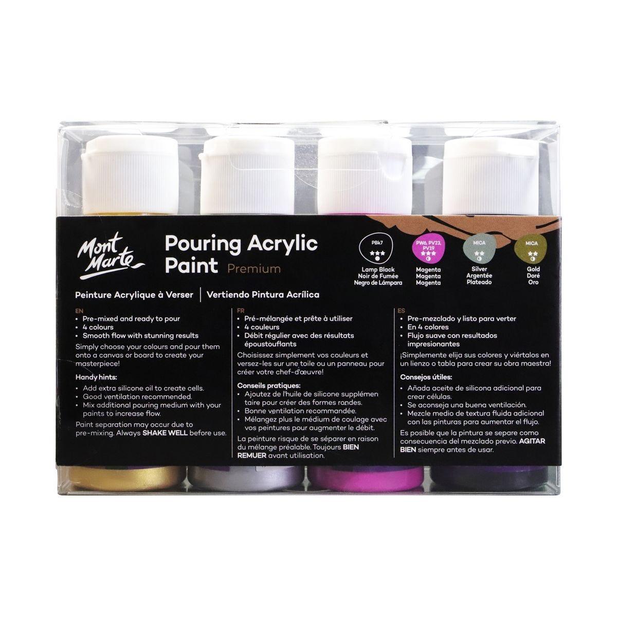 Mont Marte Pouring Acrylic Paint Set Premium 4pcs x 60ml (2oz) - Cosmic - Glowish