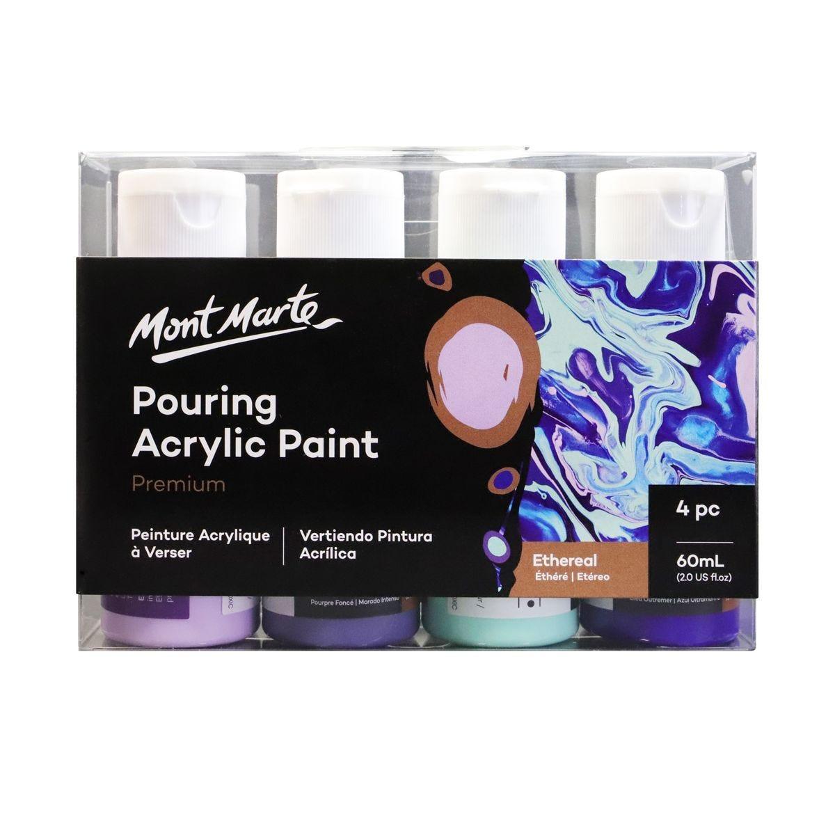 Mont Marte Pouring Acrylic Paint Set Premium 4pcs x 60ml (2oz) - Ethereal - Glowish