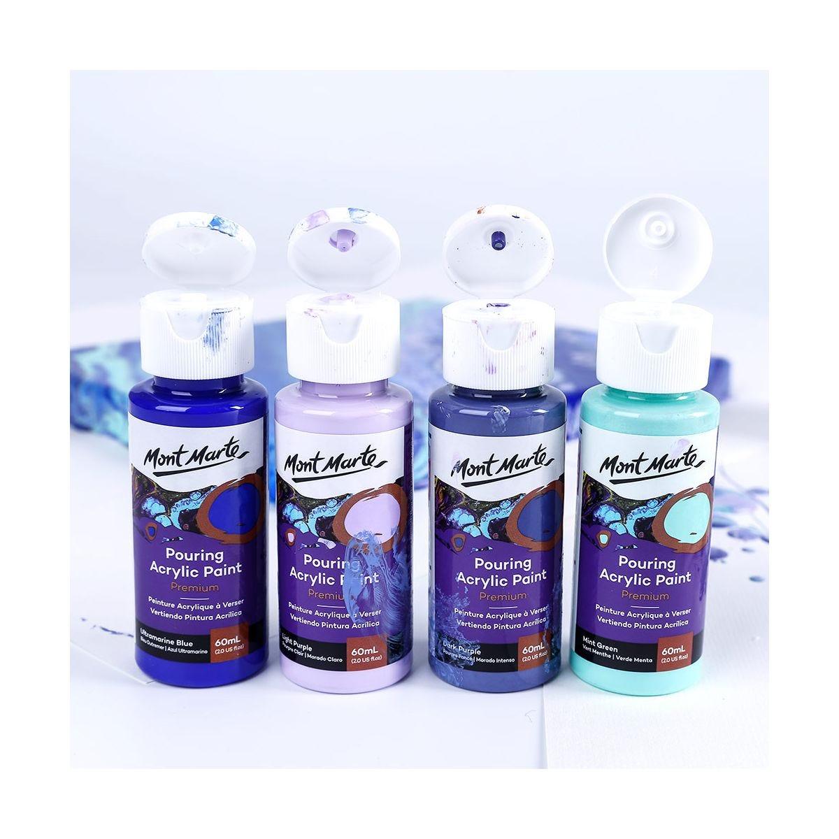 Mont Marte Pouring Acrylic Paint Set Premium 4pcs x 60ml (2oz) - Ethereal - Glowish