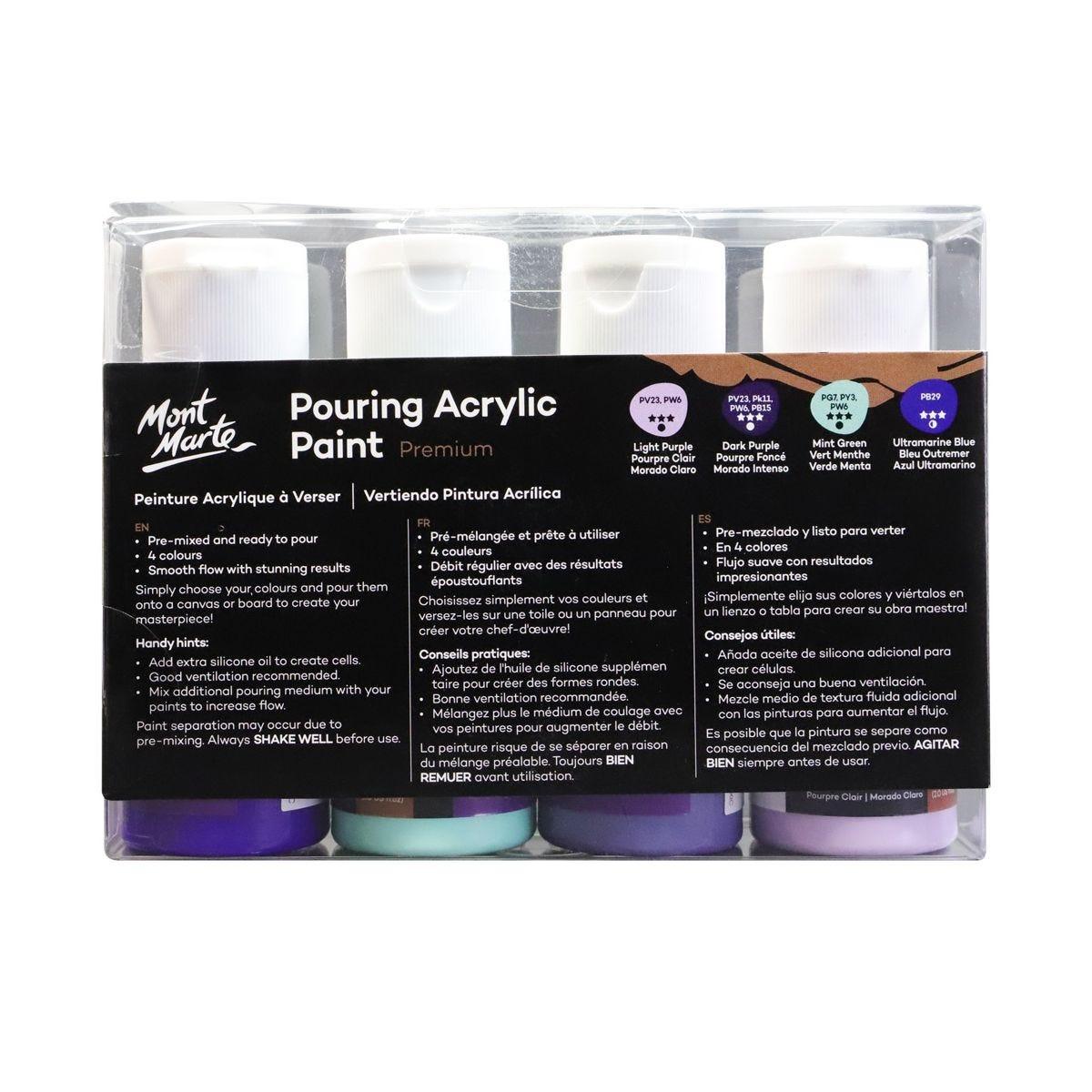 Mont Marte Pouring Acrylic Paint Set Premium 4pcs x 60ml (2oz) - Ethereal - Glowish
