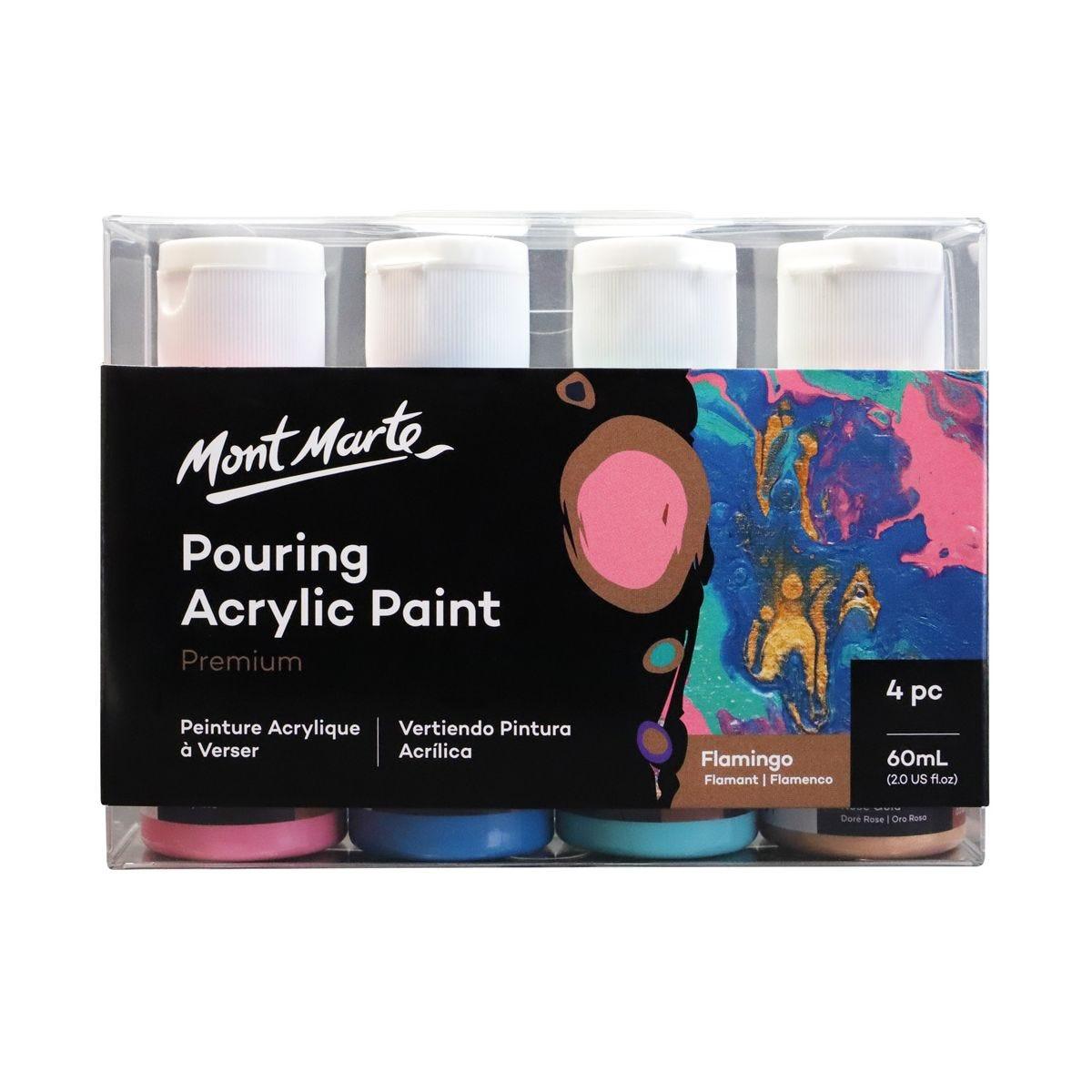 Mont Marte Pouring Acrylic Paint Set Premium 4pcs x 60ml (2oz) - Flamingo - Glowish