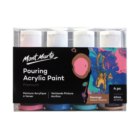 Mont Marte Pouring Acrylic Paint Set Premium 4pcs x 60ml (2oz) - Flamingo - Glowish