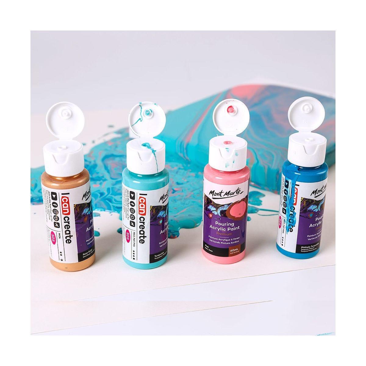 Mont Marte Pouring Acrylic Paint Set Premium 4pcs x 60ml (2oz) - Flamingo - Glowish