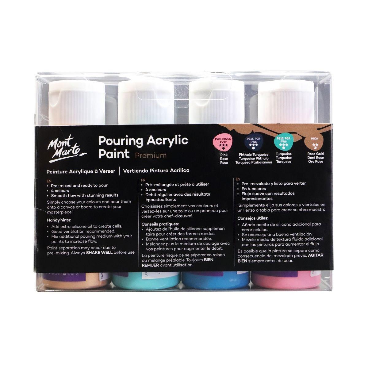 Mont Marte Pouring Acrylic Paint Set Premium 4pcs x 60ml (2oz) - Flamingo - Glowish