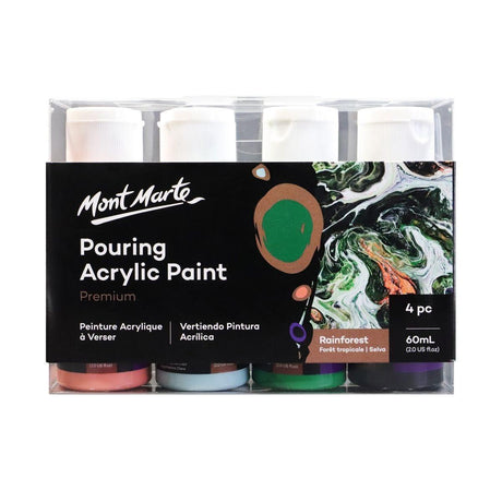 Mont Marte Pouring Acrylic Paint Set Premium 4pcs x 60ml (2oz) - Rainforest - Glowish